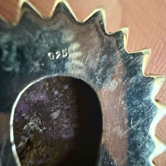 Southwestern Purple Copper Dahlia Turquoise Teardrop Pendant Sterling Silver - Picture 6 of 6